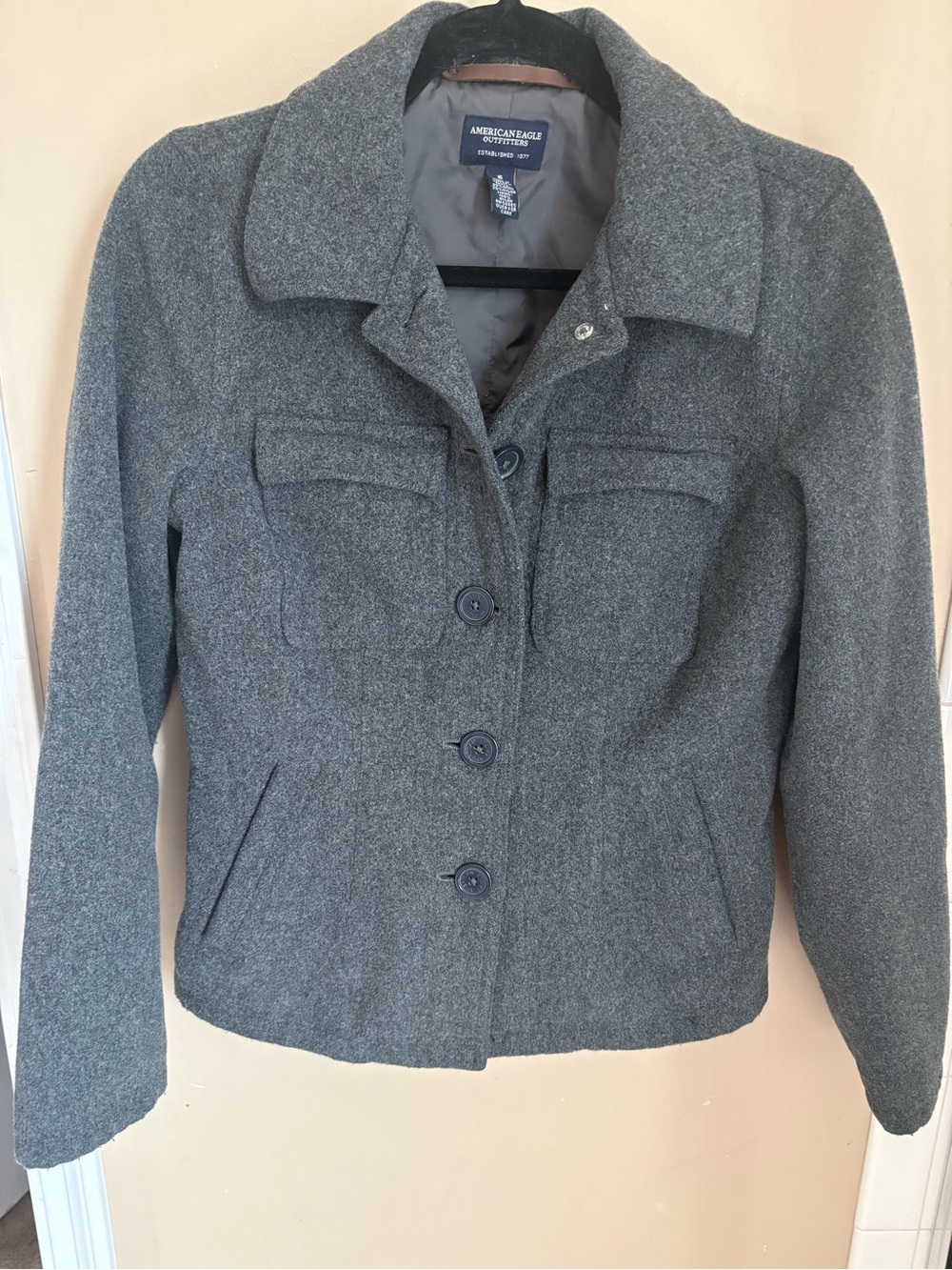 American Eagle Outfitters Gray Wool-Blend Pea Coat